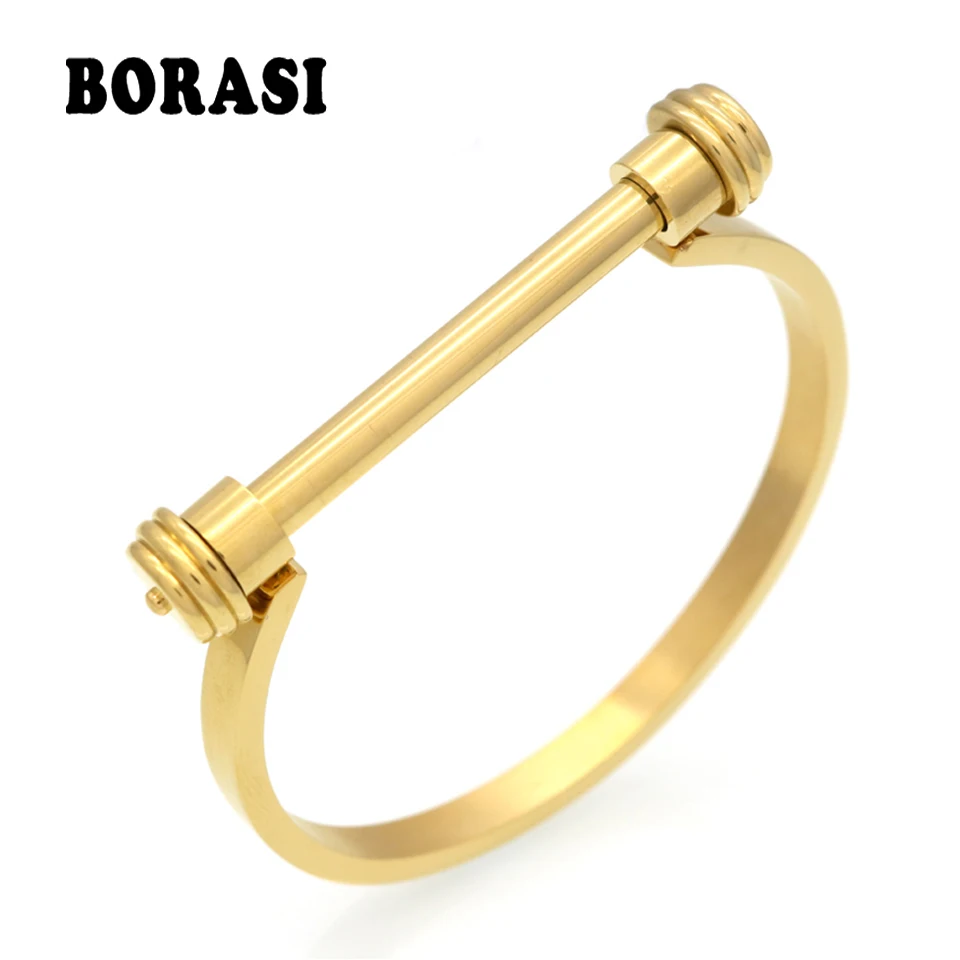 Fashion Women Barbell Dumbbell Screw Bracelet pulseira feminina Gold Bracelets & Bangles  masculina Men Stainless Steel Jewelry