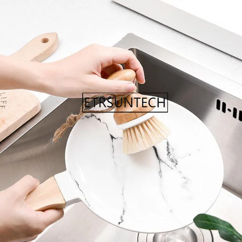 100pcs Creative Bamboo Handle Cleaning Brush Pan Dish Bowl Pot Brush Household Kitchen Cleaning Tools