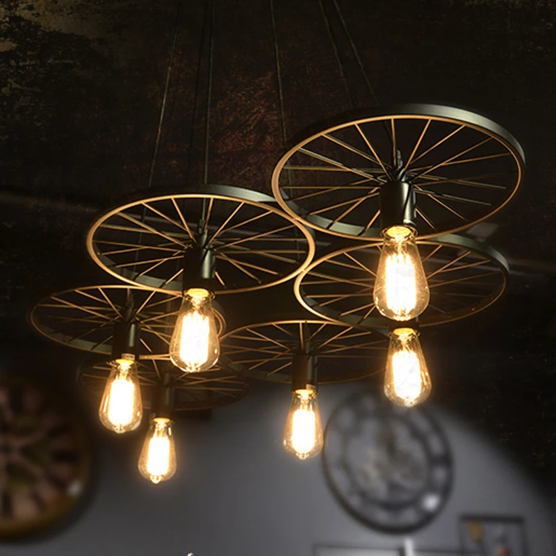 E27 LOFT Metal Wheel Pendant Light Vintage Industrial Lighting American Aisle Lights Lamp 110V-220V