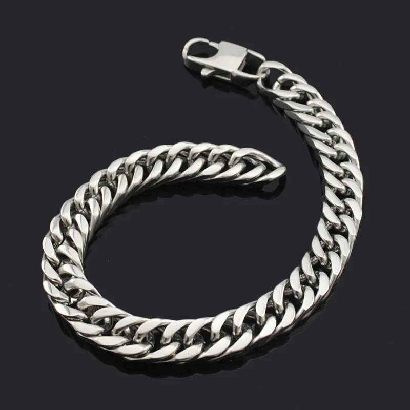 CHIMDOU 8mm wide,cool clasp male bracelet for men curb cuban chain link silver color causcal bracelets man, pulsera de hombre