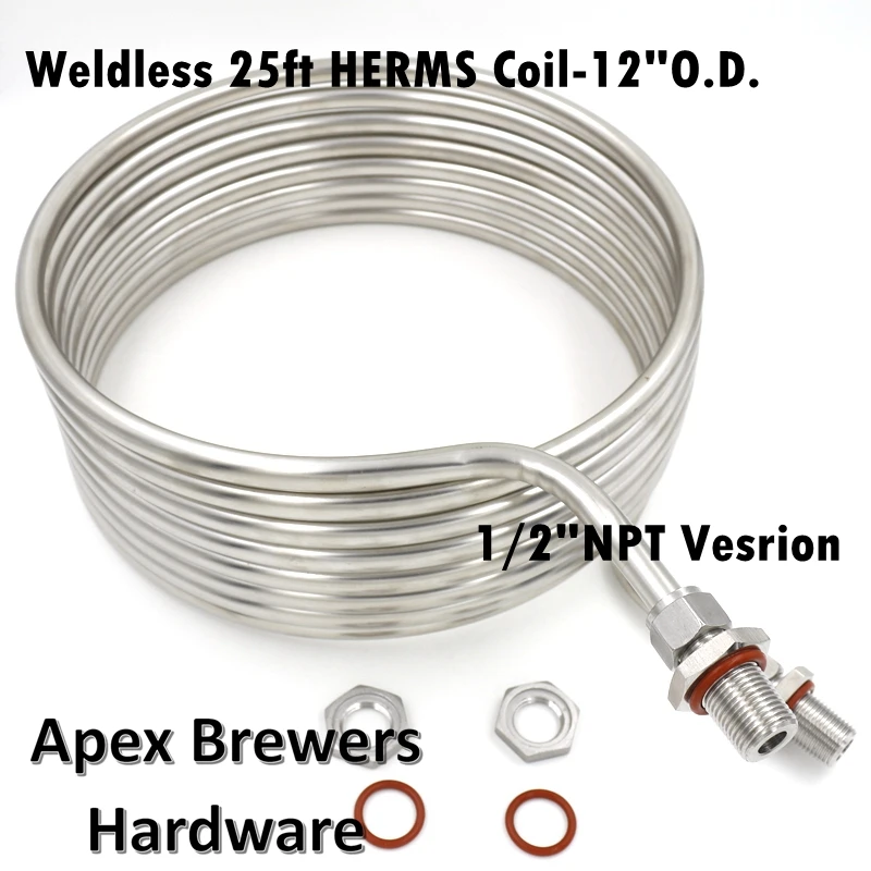 

Weldless 25' x 1/2" HERMS Coil 12" diameter, Hot Liquor Tank Wort Chiller, Food Grade Stainless Steel 304,