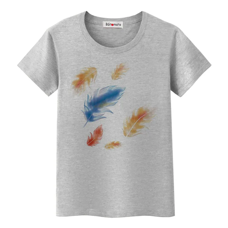 BGtomato Beautiful feather ptinted t-shirt women brand new summer colorful tshirt popular style casual top tees