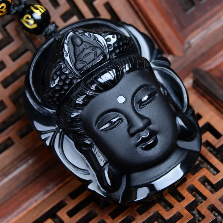 RongDe Drop Shipping Curtain jewelry Obsidian Scrub Pendant Black Guanyin Head Pendants Transhipped Buddha Head