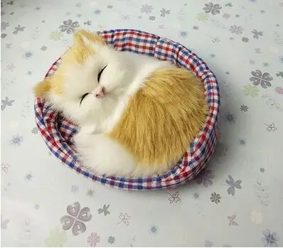 Около 13x11 см, модель желтого и белого кота с ковриком, полиэтилен и меха, фигурки ручной работы, украшение для дома, игрушка в подарок a2701