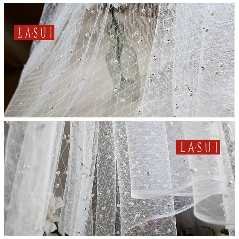 LASUI 5 mm small pearl Irregular distribution Unique and delicate Elasticity mesh lace Fashion fabric DIY Fashion fabric F0006