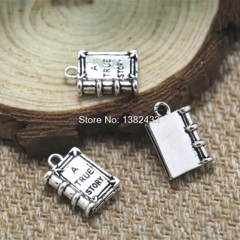 8pcs a true story book Charms  silver tone 3D book charm pendant 19x12mm