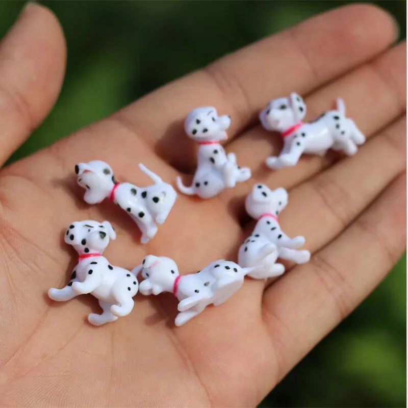 6pcs Mini Spotted Dog Figurine Miniature Fairy Garden Animal Statue Craft Home Birthday Cake Decoration Accessories Modern
