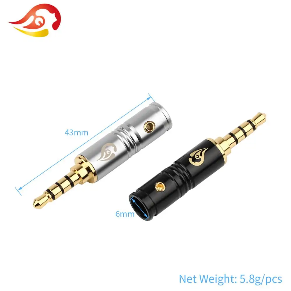 QYFANG 3.5mm Audio Jack 3/4 Poles Stereo Earphone Plug Adapter 90 Degree Bend Headphone 4/6mm Wire Hole Solder Line Connector