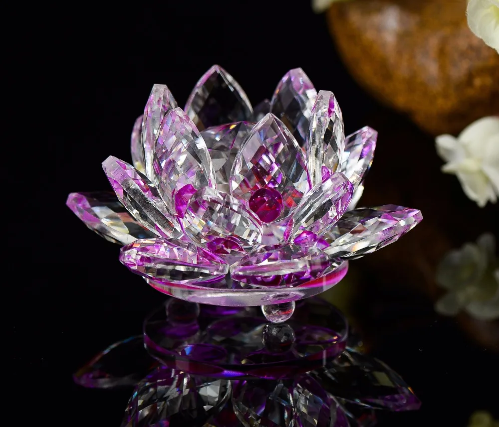 

80mm Crystal Lotus Flower Crafts Glass Paperweight Fengshui Ornaments Figurines Home Wedding Party Decor Gifts Souvenir