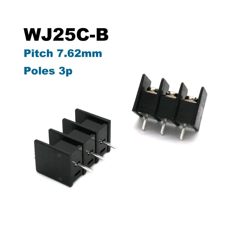 50Pcs Pitch 7.62mm Barrier Screw PCB Terminal Block Straight 2/3/4/5/6/7/8Pin Morsettiera Connectors 25C-B 300V 15A 14AWG 2.5mm2