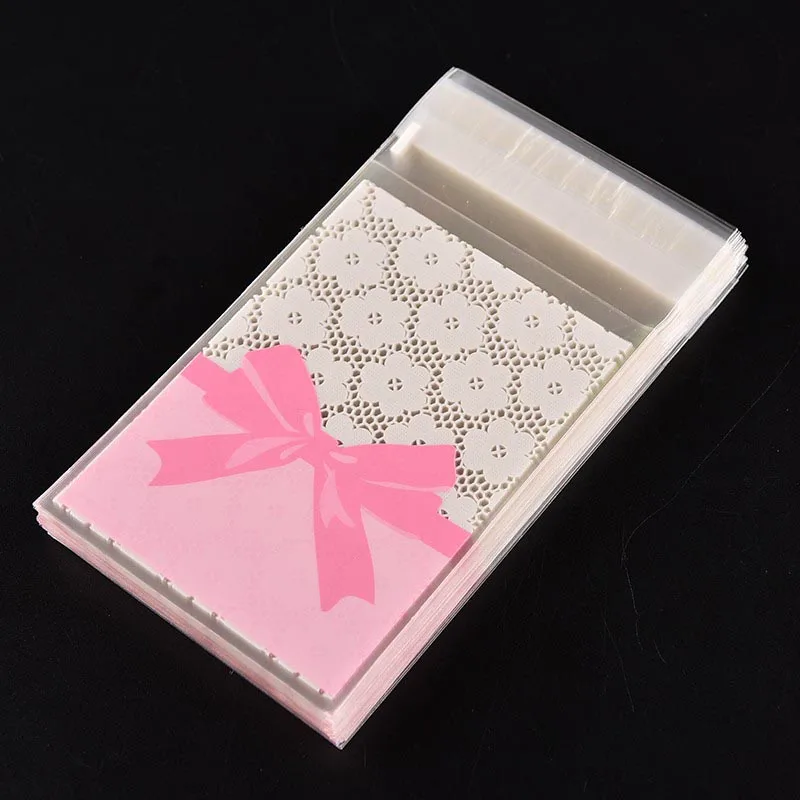 50PCS 7x10cm Flower Lace Bow Cookie&Candy Bag Self-Adhesive Plastic Bags For Biscuits Snack Baking Package Supplies