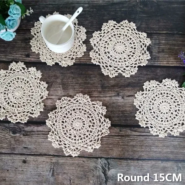 15CM Round Delicate Cotton Crochet Floral Coaster Dining Table Mat Tea Table Place Mat Cloth Christmas Placemats Wedding Napkins