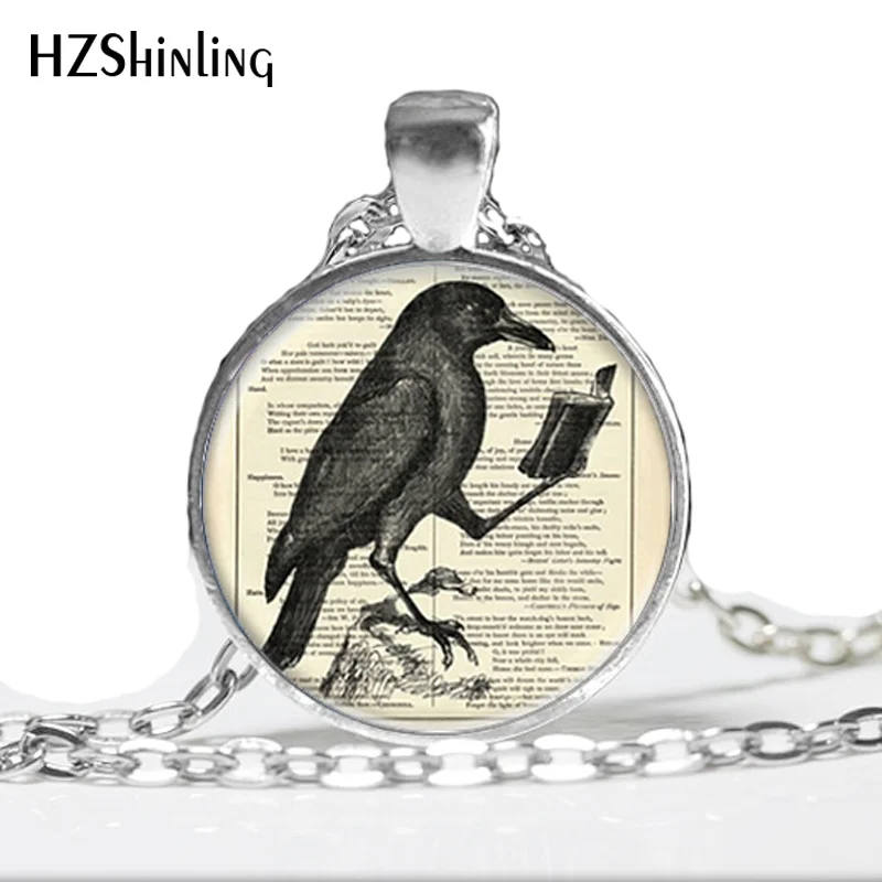 HZ--A298 Raven Pendant Crow Necklace Hot Glass Dome Jewelry Glass Cabochon Dome Pendants Necklaces Bird Jewelry HZ1