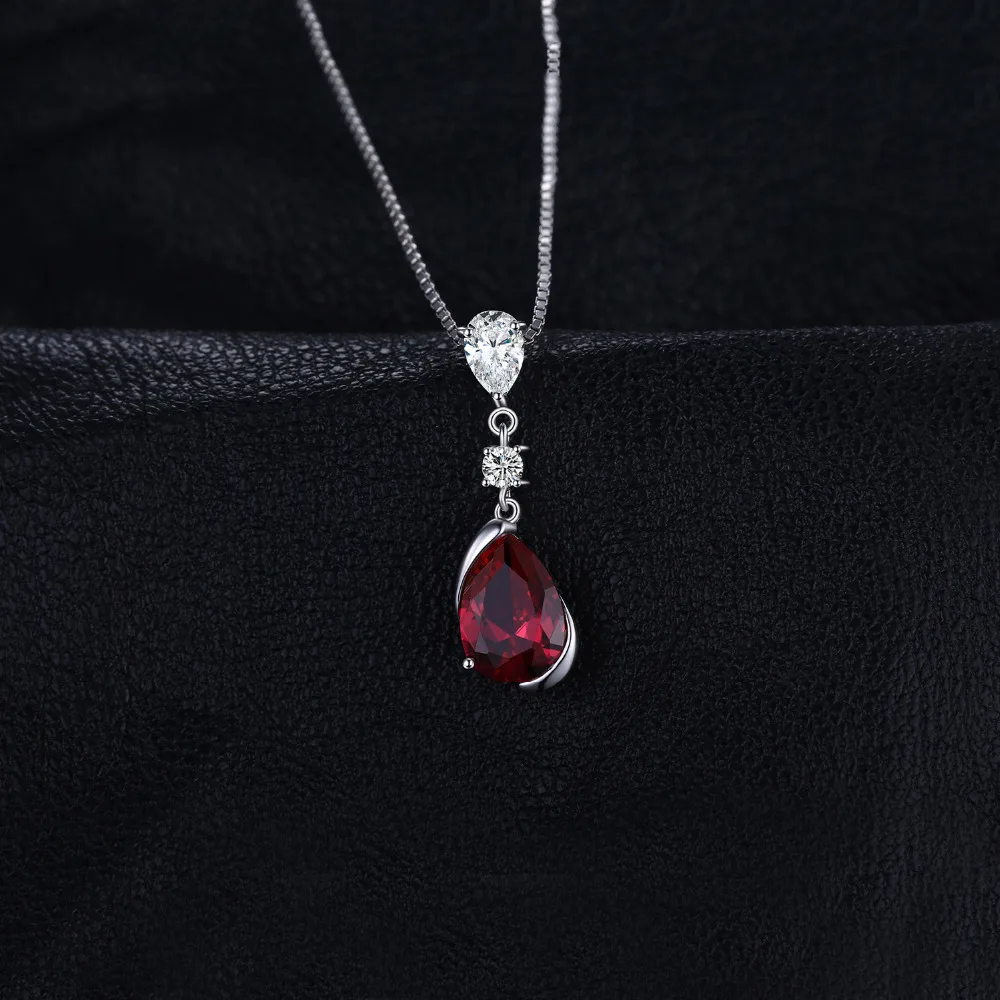 JewelryPalace 2.6ct الكمثرى مكون الأحمر روبي 925 فضة قلادة قلادة للمرأة خاتم مزين بحجر كريم مجوهرات لا سلسلة