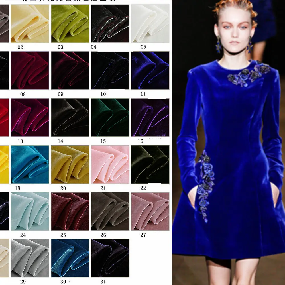 140cm Width Silk Velvet Fabric For Velour Dress 30 color