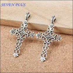 10 Pieces 20*38mm Metal Antique Silver Color Hollow Out Cross Charm Pendant For Diy Jewelry Making Wholesale Charms Findings