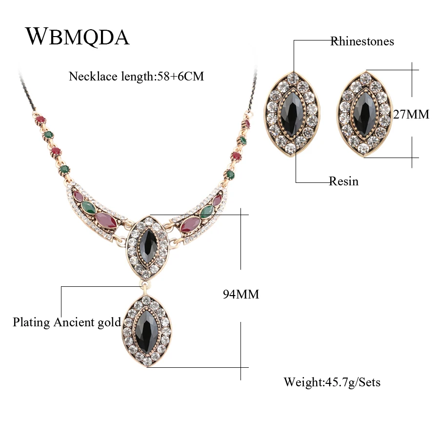 2 Pcs/lot 2018 Vintage Crystal Layered Necklace Earrings For Women Ethnic Antique Gold Indian Jewelry Sets Free Shipping