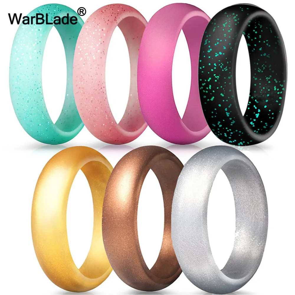 7pcs 5.7mm 4-10 Size Hypoallergenic Crossfit Flexible Glitter Silicone Finger Ring Food Grade FDA Silicone Ring For Men Women