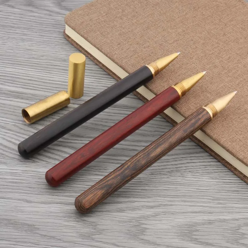 Red Wooden Rollerball Pen With Half Rubber Ballpoint Pen Golden Trim Stationery Office School Supplies Roller Ball Pen