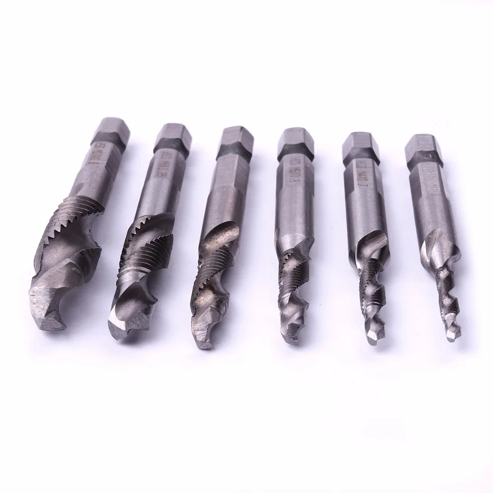 Atoplee 6 PCS HSS Hex Shank Drill Bit Screw Tap M3,M4,M5,M6,M8,M10 Metric Tapping Metal Drilling Tools