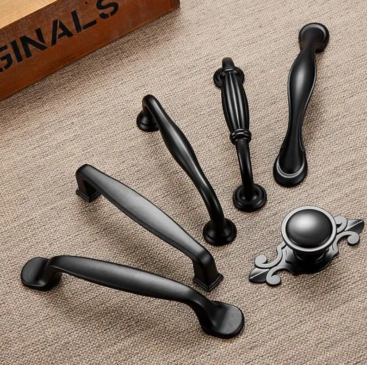 LCH Black Aluminum Alloy Furniture Knobs and handles Collection European Style Garden Cabinet handle  Cabinet Knob Door Pull