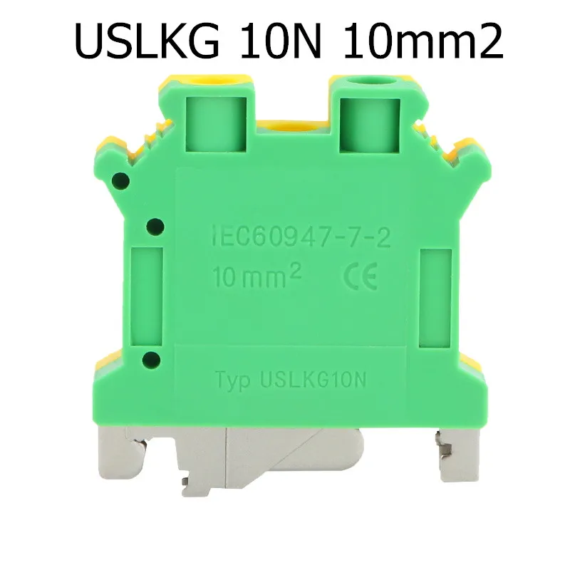 

10Pcs/lot USLKG 10N Din Rail Ground Terminal Blocks Type 10mm2 Universal Wiring Connector Screw Terminal USLKG-10N