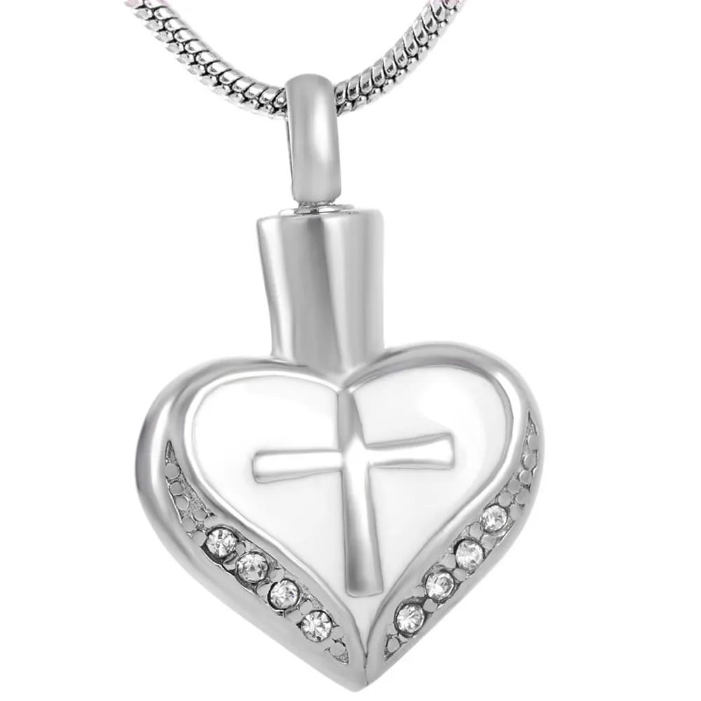 Crystal Inlay Memorial Jewelry Ashes Keepsake Pendant for Ash Holder Stainless Steel Cross Heart Cremation Urn Necklace