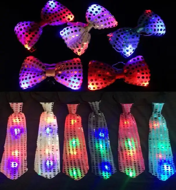 

Unisex Sequins LED Necktie Light Up Neck Tie luminous Flashing Bowtie Party Favor gift Christmas Halloween club bar stage props