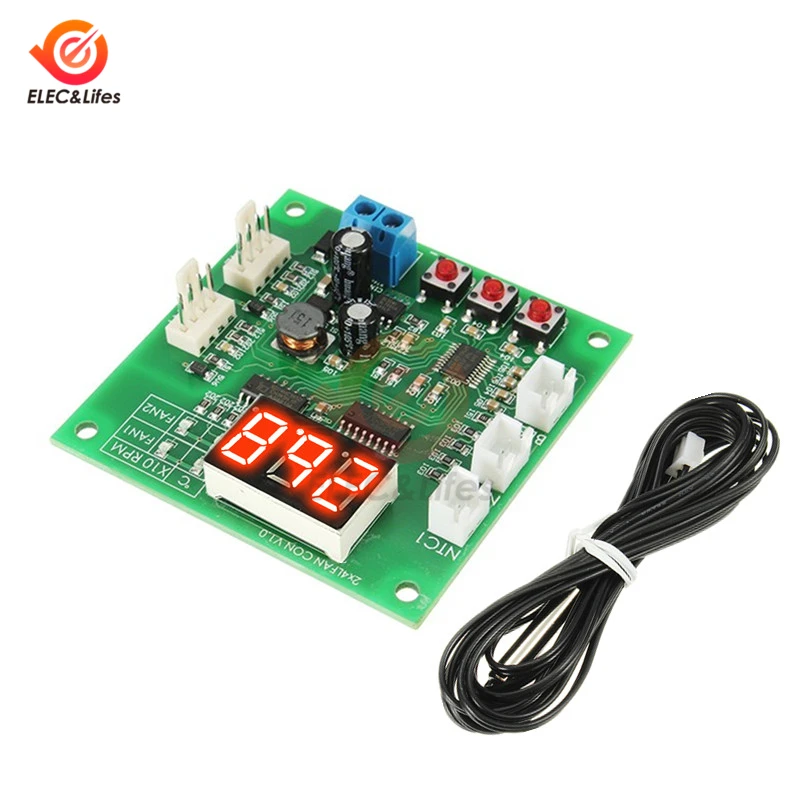Imagem -02 - Vias Pwm Led Digital Ventilador Controlador de Temperatura 12v 24v 48v Temperatura Regulador de Velocidade Regulador Termostato Display Placa Alarme 2