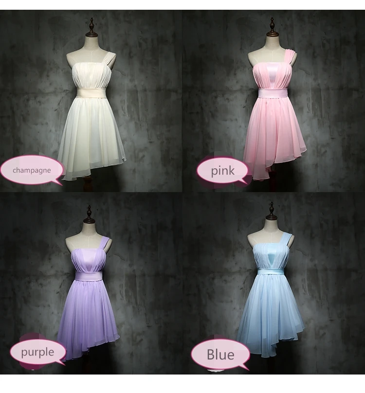 Disponibile abiti da damigella d'onore corti In Chiffon blu rosa estivo per la festa nuziale abito da ballo abito da laurea dolce memoria SW1810