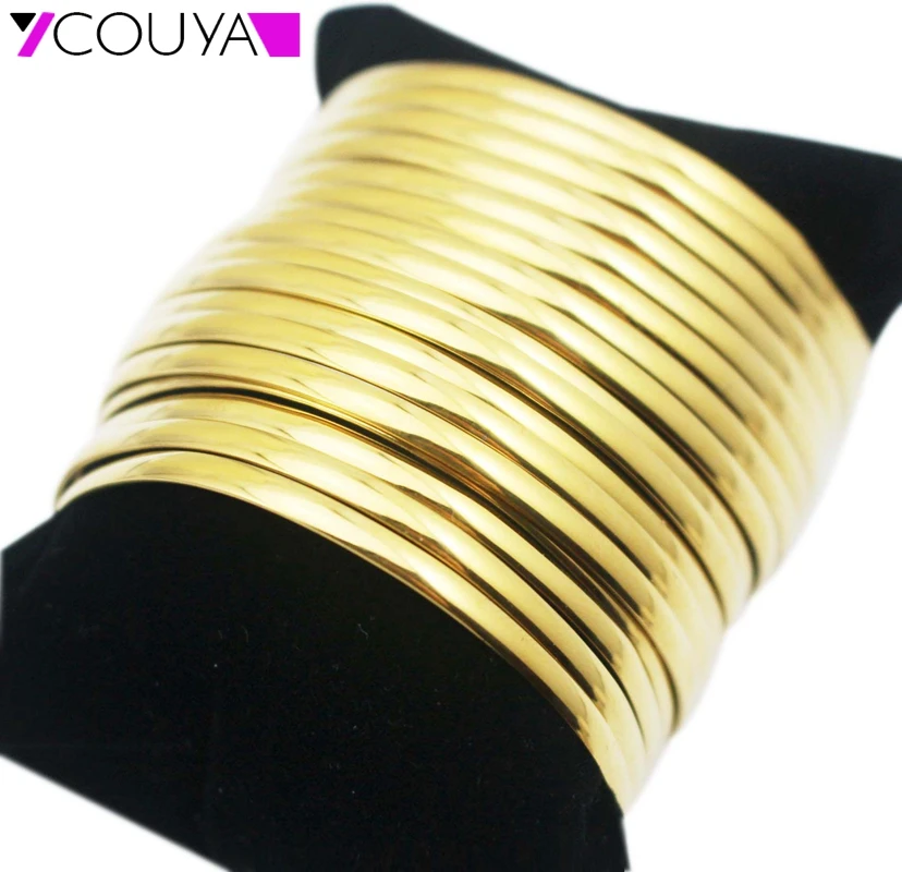 Fashion Women Big Wide Bracelet Gold Stainless Steel Multilayer Strings Wristband Cuff Bangles Statement Jewelry BA0001