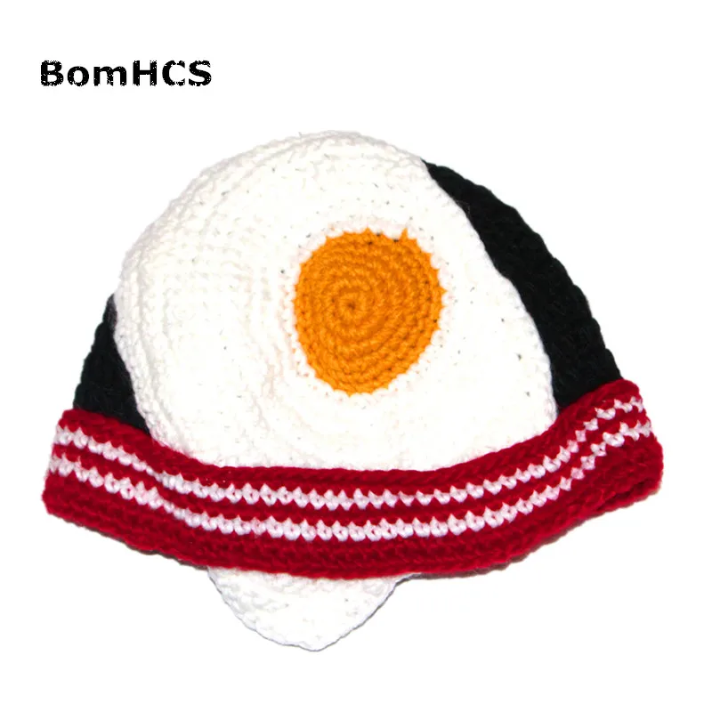 

BomHCS Funny Poached Egg Hat Winter Handmade Knitted Beanie Halloween Gift