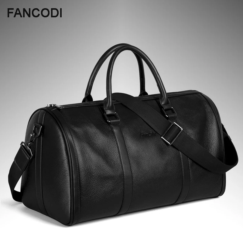 

New 2021 Fashion Genuine Leather Men's Travel Bag Luggage Bag real leather Men Duffle Bag Weekend Bag Big Tote Overnight Black