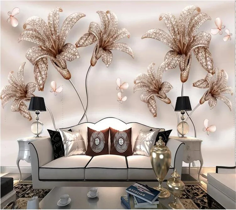 

wellyu Custom wallpaper 3D embossed jewel flower lily flower TV background wall papier peint mural 3d 3d wallpaper behang