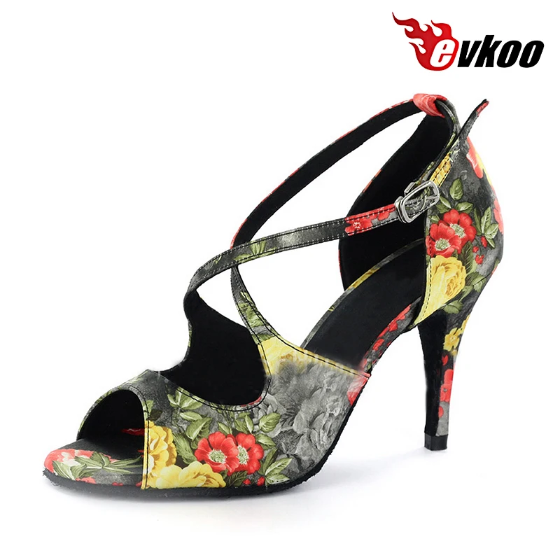 Evkoodance DIY Satin Leather Heel Height 8.5 cm Zapatos De Baile Size US4-12 Comfortable Latin Salsa Dance Shoes Girls Evkoo-424