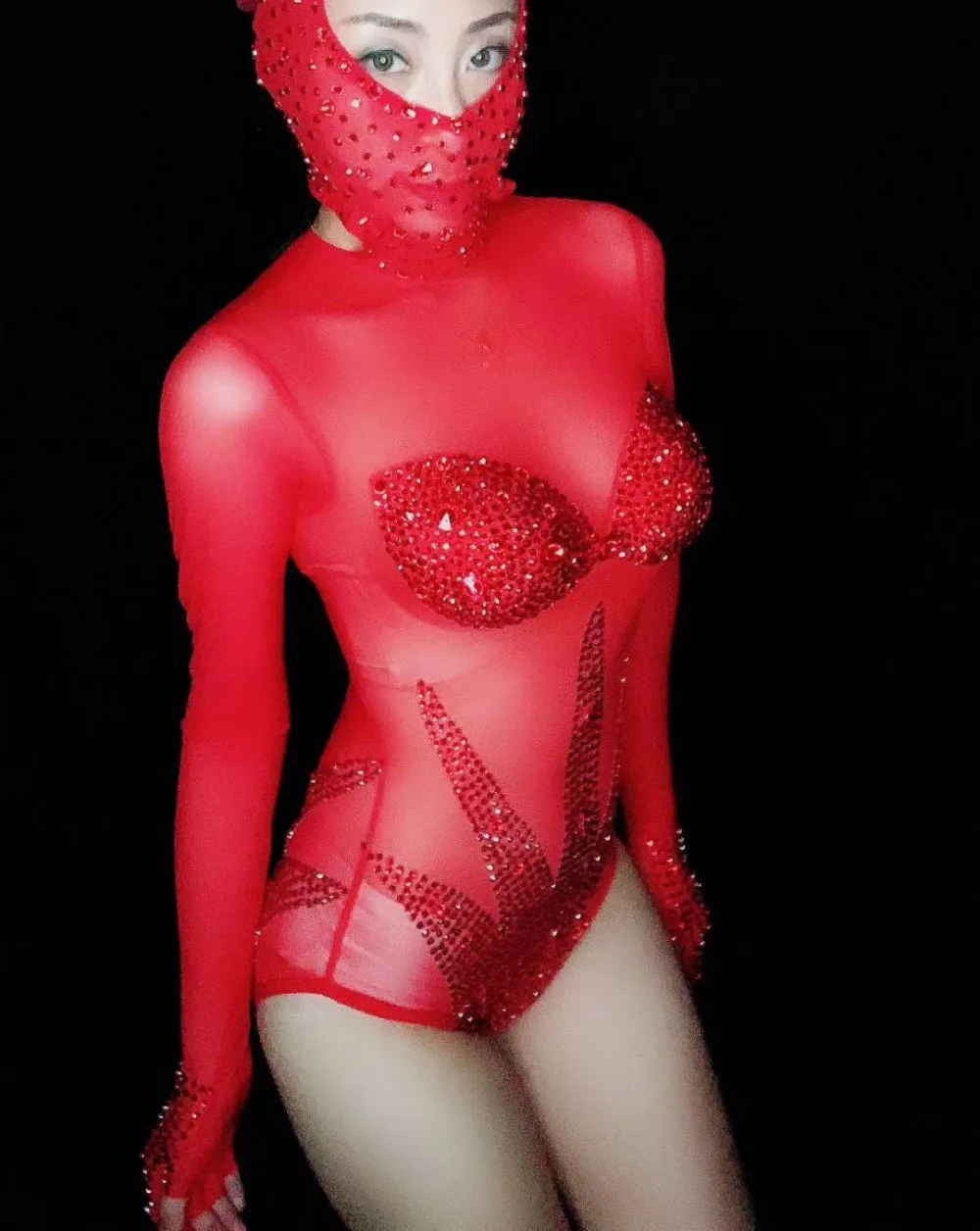 Body feminino vermelho brilhante com strass, roupa para performance de dança, para festa em palco e comemoração