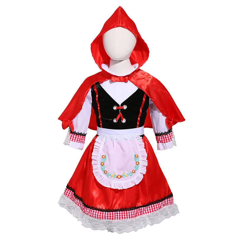 S-XL Meisjes Kleine Rode Kap Cosplay Kinderen Halloween Anime Kostuum Carnaval Purim Toneelspel Maskerade Feestjurk