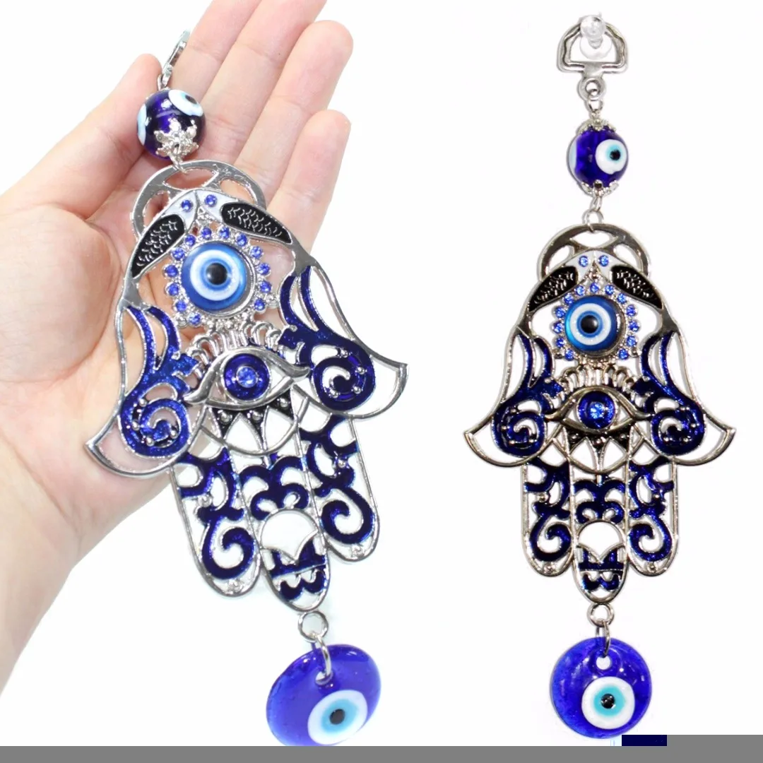 JX-LCLYL Luck Turkish Blue Hamsa Hand Glass Evil Eye Amulet Wall Hanging Home Decoration