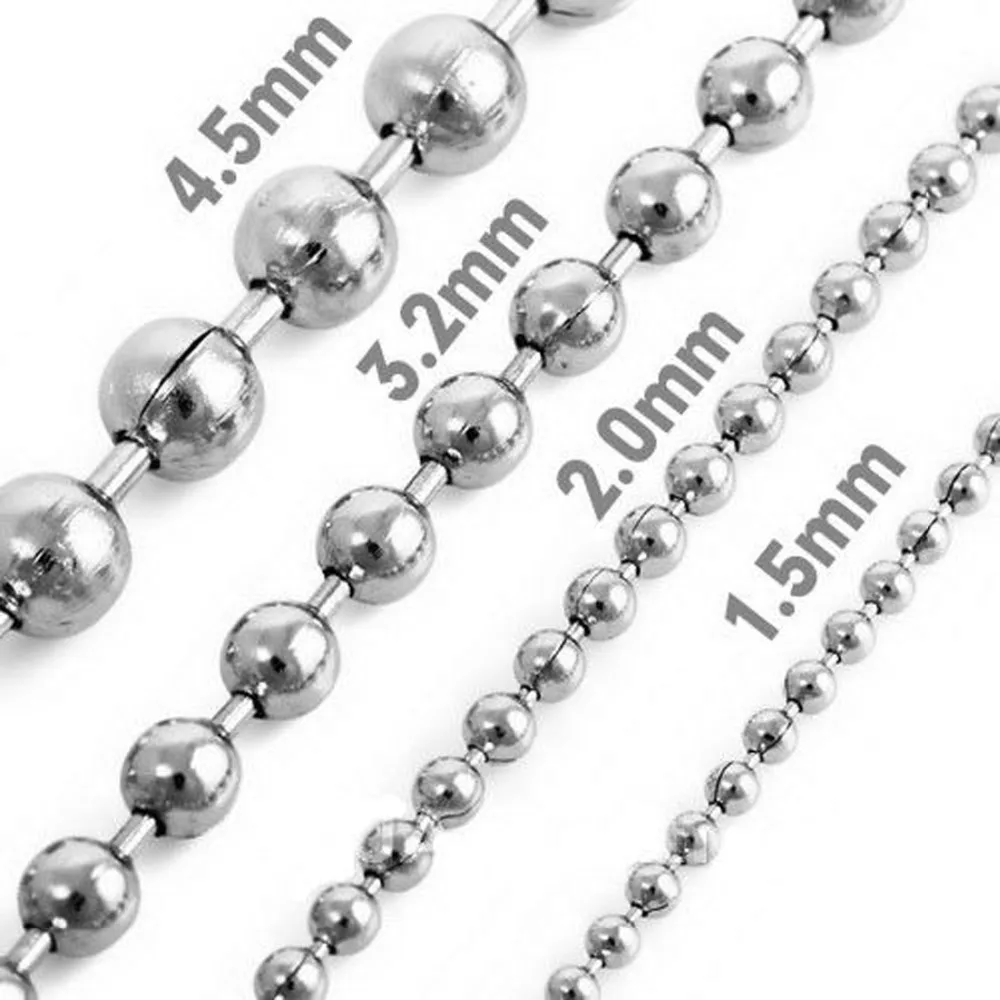 1.5/2/2.4/3.2/4/5/6/8/10mm 316L Stainless Steel Silver color Top Polished Men/Womens Necklace Beads Ball Chain 16\