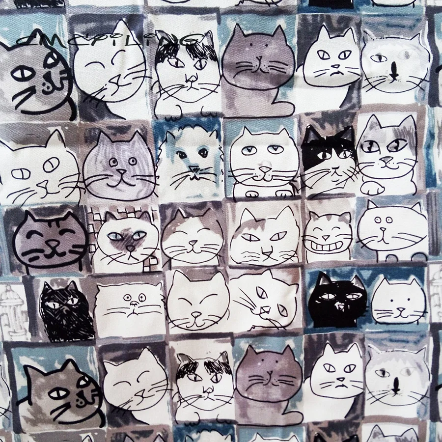 CMCYILING Printed Cotton Canvas Fabric Cartoon Cat Cloth For Sewing Sofa Tablecloth Bag Doll Curtains Home Decoration 50*150cm