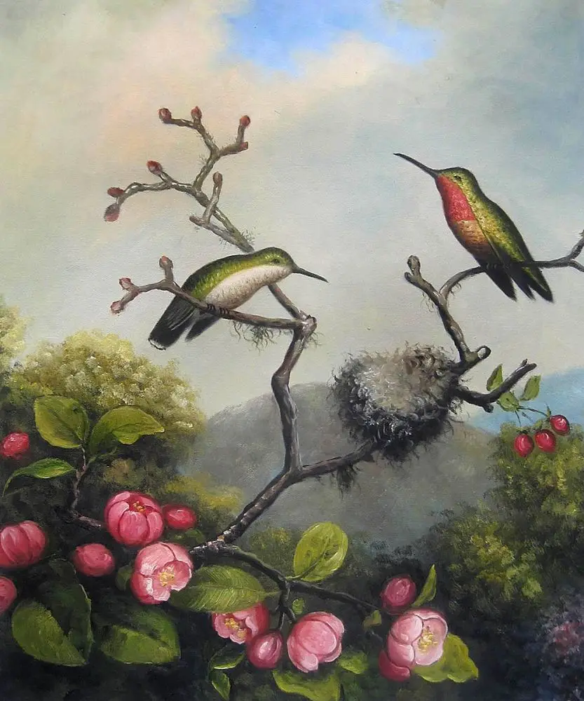 

Handpainted Animal Painting Decorative Painting Ruby Throated Hummingbird by Martin Johnson Heade Painting Reproductions