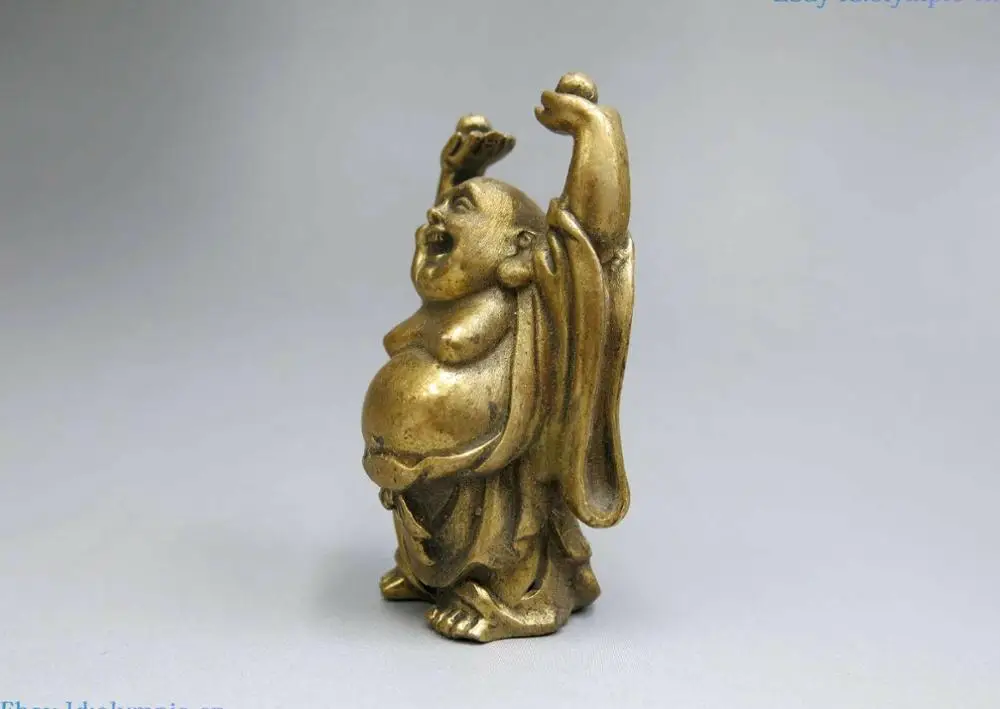 China brass sculpture carved copper Feng Shui lucky bead happy buddha Statue