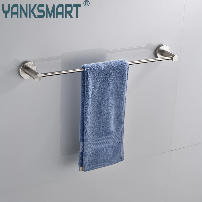 

YANKSMART Nickel Brushed Stainless Steel Wall Mount Bathroom Towel Rail Holder Storage Rack Shelf Single Layer Towel Holder