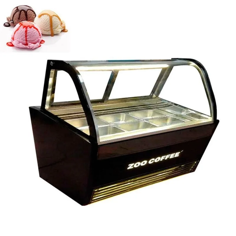 12 Pan Stainless Steel Commercial Gelato Display Case Ice Cream Cabinets Showcase with Best Freezer