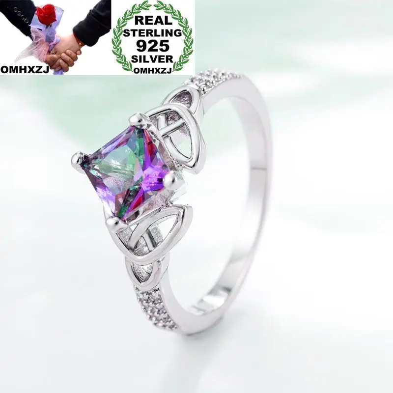 

OMHXZJ Wholesale Personality Fashion OL Woman Girl Party Wedding Gift Colorful Topaz AAA Zircon 925 Sterling Silver Ring RN128