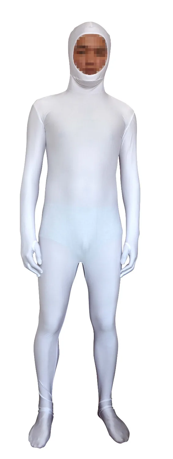Faceless White open face Unisex Spandex Bright 2nd Skin Zentai Costumes Bodysuit leotard