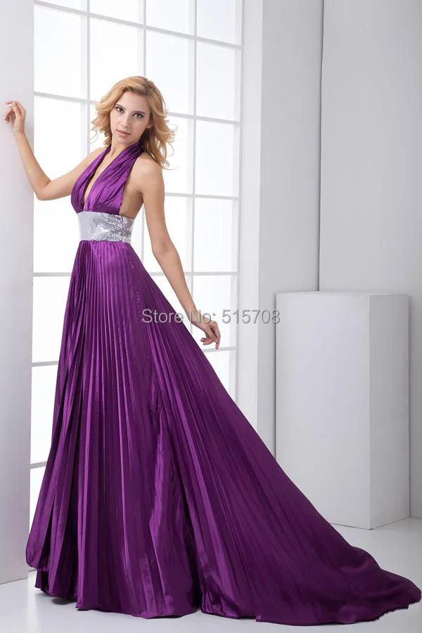 

Top Quality Purple Long Prom Dresses Sexy Deep V Neck Sleeveless Sweep Train 2015 Long Evening Dresses Long Party Dresses