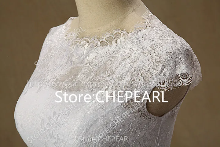 Vestido De Noiva robe De mariée sur mesure Scoop voir à travers le dos bouton De fermeture éclair pleine dentelle sans manches dentelle robe De mariée réel