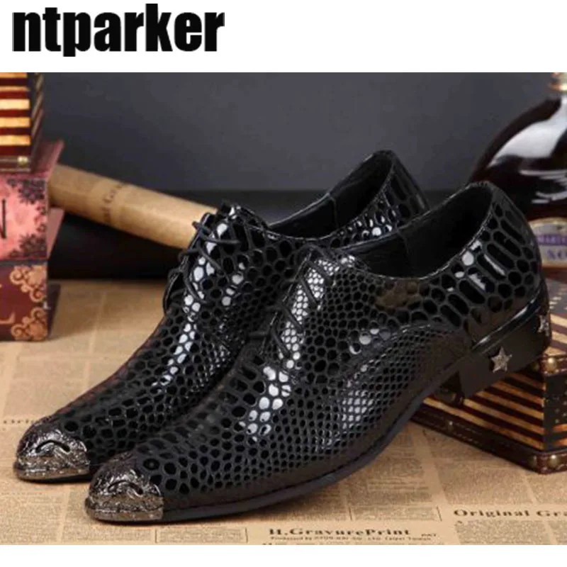 

ntparker ITALY Style Adult Man Dress Shoes Black Oxford Shoes for Man Pointed Metal Toe Leather Business Shoes Men Zapatos Homb