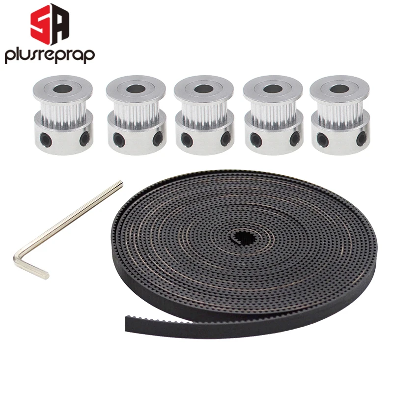 5pcs GT2 Timing Pulley 20 teeth 5M GT2-6mm GT2 Timing Belt 10 x M3 Setscrews Allen Key For 3D Printer Moving Kit